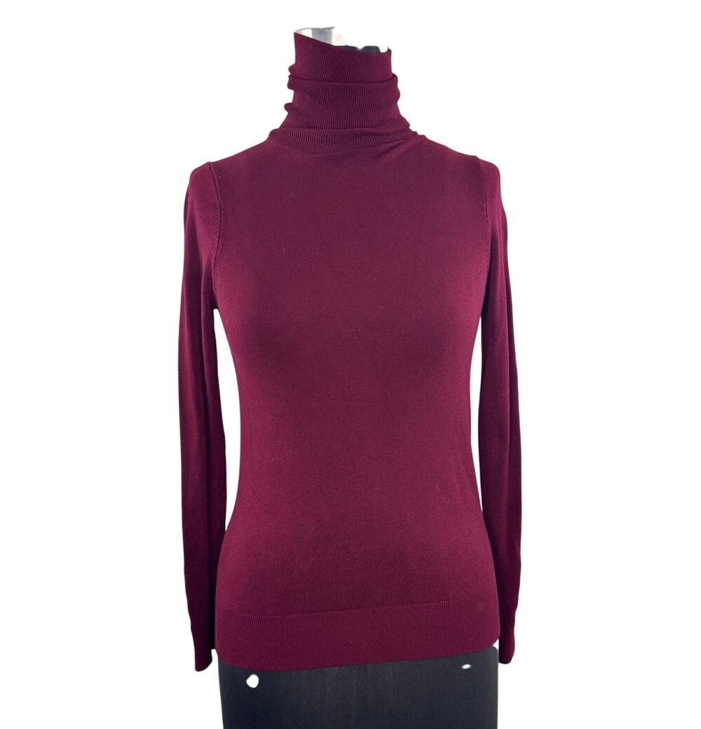 ZARA Burgundy Sweater Knit Studded Cuff Turtleneck Casual Pullover Size Small S